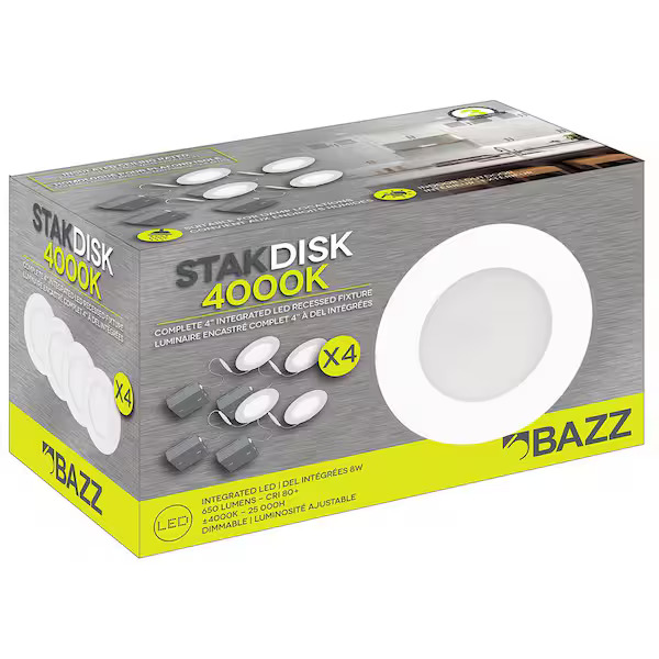 Ensemble de luminaires encastrés DEL intégrées STAK 4 po 4000K pour nouvelle construction (paquet de 4)