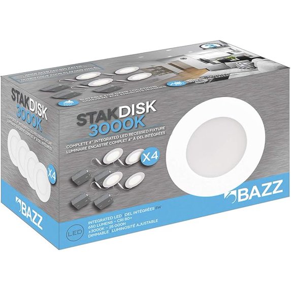 Ensemble de luminaires encastrés DEL intégrées STAK 4 po 3000K pour nouvelle construction (paquet de 4)  4.25''